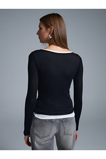 Dilvin 32053 Double Layer 100% Cotton Top-Black