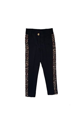Melisa Girls' elegant trousers with animal print band, black, age 3 years, 98 cm