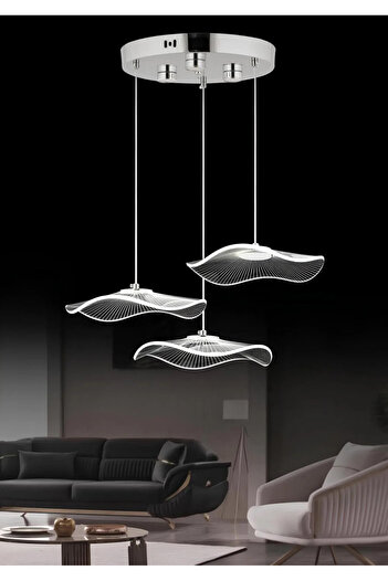 burenze Modern Tasarım Jellyfish Gün Işığı Üçlü Sarkıt Led Avize Krom Gümüş Gövde