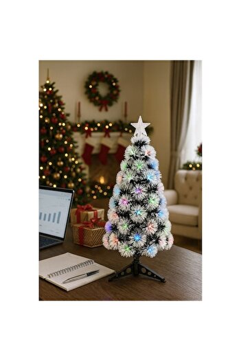 OEM Artificial fiber-optic Christmas tree with multicolor lights, star top, 60 cm, green/multicolor