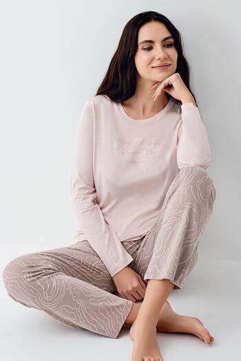 Pierre Cardin Women's Long-Sleeved Pajama Set, 50% Cotton 50% Modal
