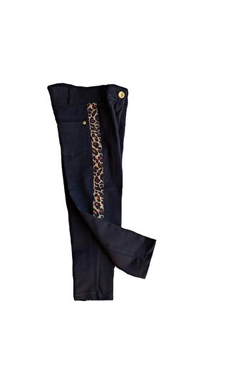 Melisa Girls' elegant trousers with animal print band, black, age 3 years, 98 cm