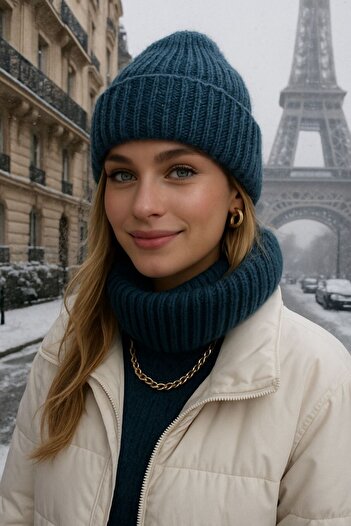 MARBERRY Petrol Blue Wool Corded Unisex Beret