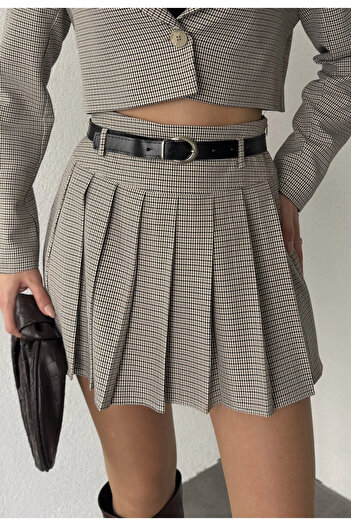 Asfa Moda Women's Pitikare Lined Shorts with Belted Pleated Winter Mini Skirt