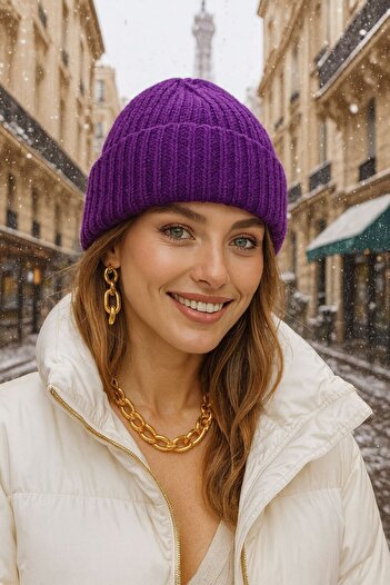 MARBERRY Lavender Wool Ribbed Women's Beret
