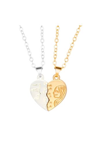 Tessero - Set of two necklaces with heart magnet pendants, couple/friends, 55+6 cm, gold & silver