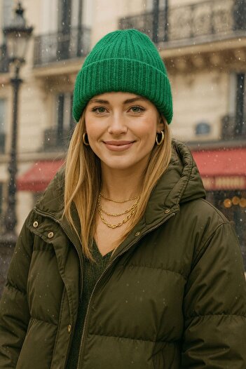 MARBERRY Dark Green Wool Ribbed Unisex Beret