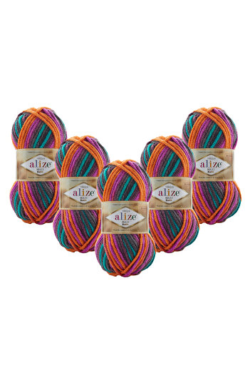 Alize Superlana Maxi Batik 5-Pack – 8025 - Thick Knitting Yarn for Winter Sweaters, Cardigans, and Scarves
