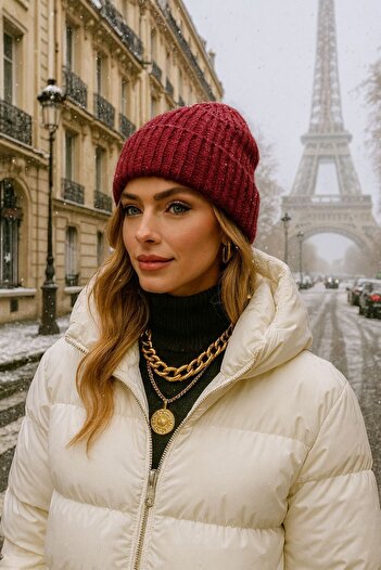MARBERRY Ribbed Women's Beanie with Cherry Wool