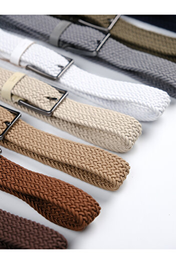 MFT Leather Design Genuine Leather Men's Braided Flexible Belt – 3.5cm, Tan |   9864