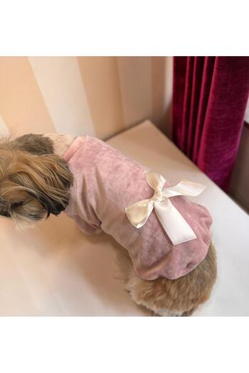 For a Fur Pink Baby Velvet Bow Detailed Dog Sweater Extra Soft