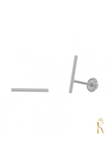 KALINI 14K White Gold Protected Earrings, Minimalist Fine Line, 9 mm