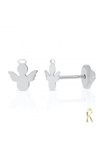 KALINI Children's protective earrings, 14K white gold, Angels with aura