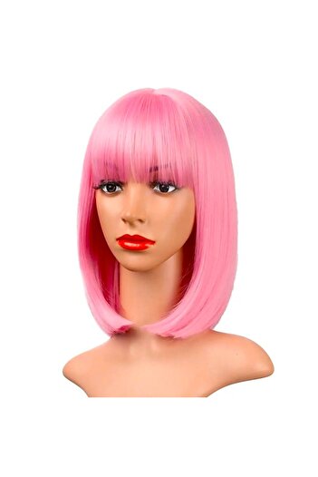 animis beauty PINK bob wig, synthetic fiber, for Cosplay or Halloween, straight hair, with bangs, 36 cm