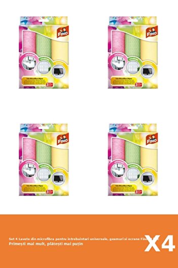 Fino Set of 4 Microfiber Cloths for Universal Use, Windows and Screens Fino, 3 pcs