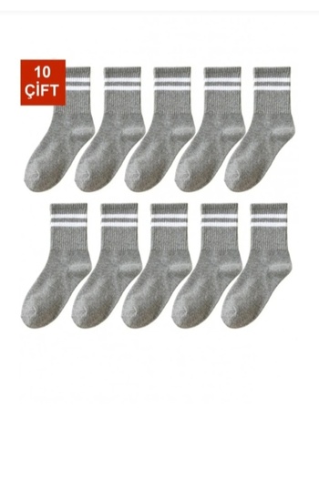 DERMİNA 10 Pairs Gray Color College Socks Socket Length Cotton Comfortable