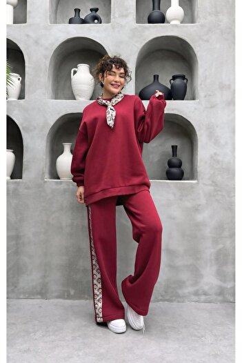 Cardella Foulard Detailed Shirred Double Pants Set - Women's Tracksuit Set
