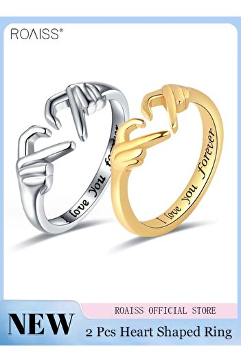 ROAISS 2 Pcs Fashion Creative Love Ring Unisex Versatile Adjustable Internal Engraving Couple Ring