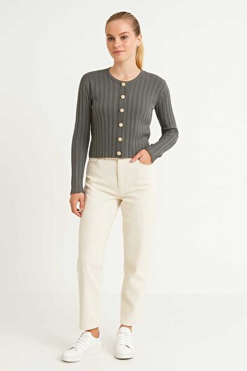 gigigiyim Front Buttoned Knitwear Women's Cardigan-Blouse