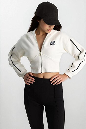 WeShaya White Hooded Zippered Crop Cardigan with Corset Detail
