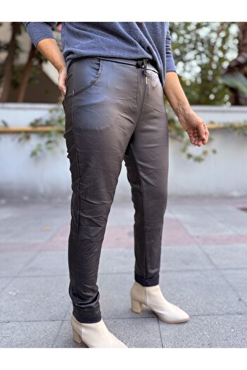 DenizEge Italian Faux Leather Pants Black