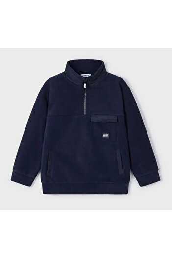 MAYORAL boys' fleece hoodie with windproof fabric details and short zipper