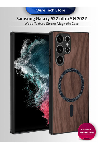 Wtech Samsung Galaxy S22 Ultra 5G 2022 Wood Magnetic Case Shockproof Magsafe Hard PC Rear Case Cover