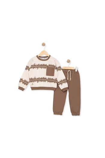atabay Patterned Two-Ply Bottom-Up Set with Pockets Brown