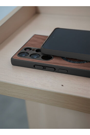 Wtech Samsung Galaxy S22 Ultra 5G 2022 Wood Magnetic Case Shockproof Magsafe Hard PC Rear Case Cover