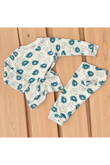 RYZE ÇOCUK Bear Pattern Pajama Set Petrol Green