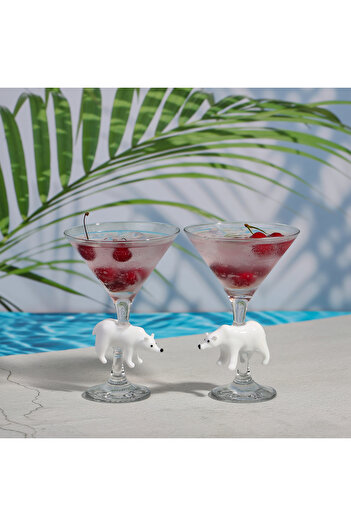 ADAMODART Polar Bear Glass Design Martini Cocktail Glass Set of 2