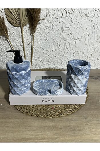 Zigzag Home Διακοσμητικό σετ μπάνιου 3 τεμαχίων με μαρμάρινο σχέδιο, δοχείο υγρού/στερεού σαπουνιού, θήκη οδοντόβουρτσας, θήκη για πετσέτες, σετ δίσκου