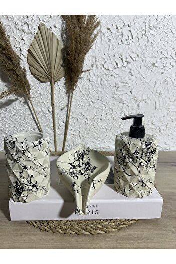 Zigzag Home Decorative 3 Piece Marble Pattern Bathroom Set Liquid/Solid Soap Dispenser Toothbrush Holder Towel Rack Tray Set