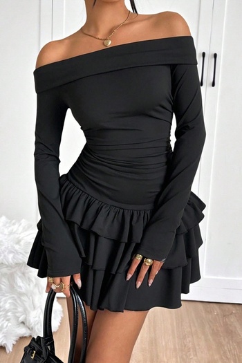 JE-TU Madonna Collar Skirt Layered Flounce Mini Dress Jt9192