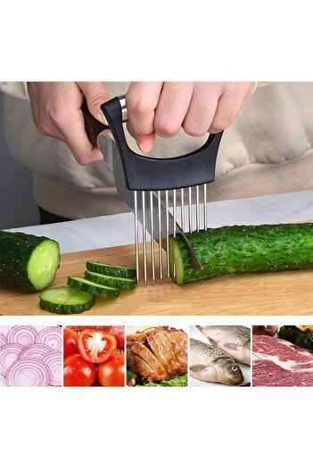 desselan Stainless Steel Food Slice Assistant Onion Holder & Slicer Cutter - Multi-Purpose Slicing Tool