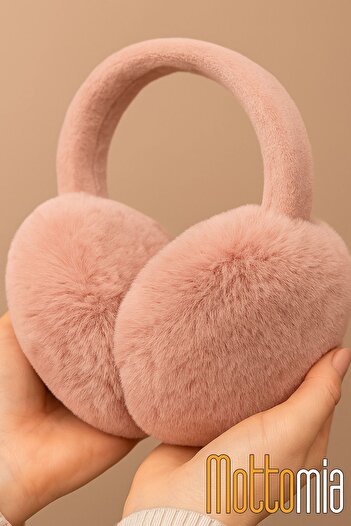 mottomia Powder Pink Soft Plush Foldable Earmuffs – Women's Winter Ear Protection, Protects from the Cold