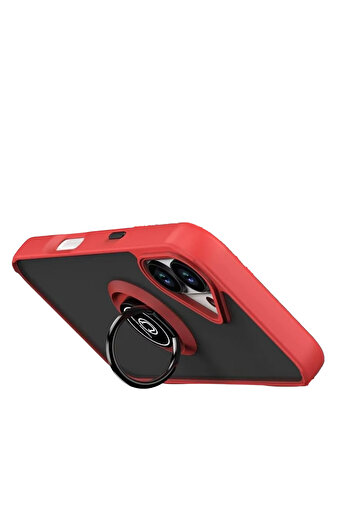 cepmoda iPhone 17 Case - Frosted Transparent with Stand Ring and Colored Sides Ringcover - Red