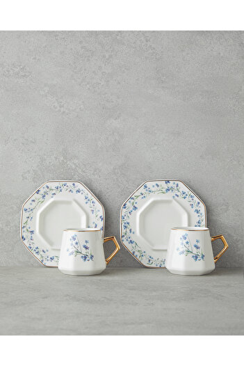 English Home Lavendpetal New Bone China 12 Parça 6 Kişilik Kahve Fincan Takımı 80 ml Mavi