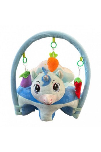 OEM Fotoliu plușat pentru bebeluși cu decupaj pentru picioare, spătar și arc – Unicorn albastru (53 cm)