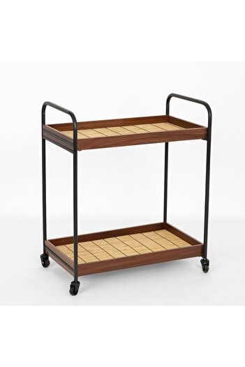 NZONE STORE Black and brown metal wooden wheeled serving cart