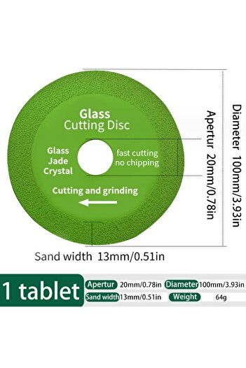 Clear Ceramic and glass cutting disc, 100x20x1mm, green
