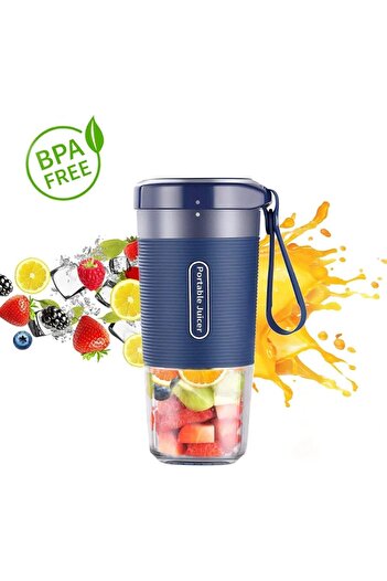 Türkiye USB Charging Blender Cup – Portable Juicer & Mixer Bottle, 500ml, Navy Blue