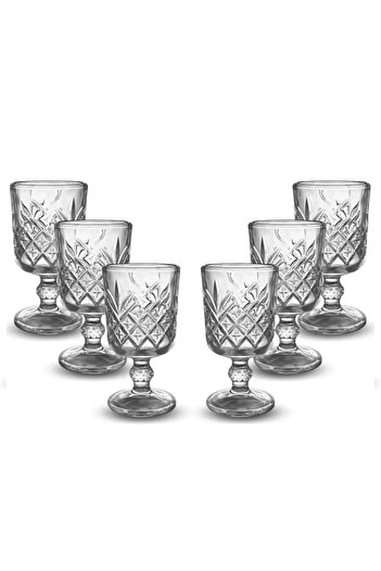 ABYZ Set of 6 Glass Aperitif Glasses with Leg and Elegant Pattern 50 ml Vintage Design Ideal for Liquor