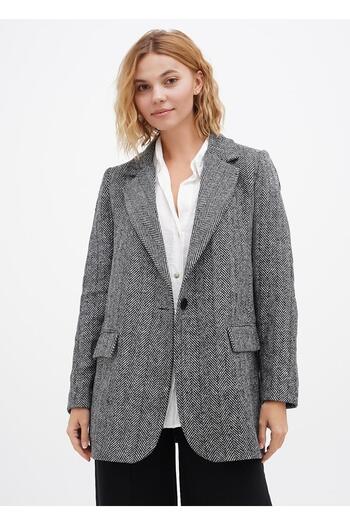 Lavanta Tekstil Jachetă blazer cu un singur nasture, cu căptușeală neagră, cu detaliu la cot