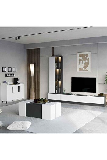 Stylish Home طقم طاولات من 11 قطعة ابيض ورمادي - SH61