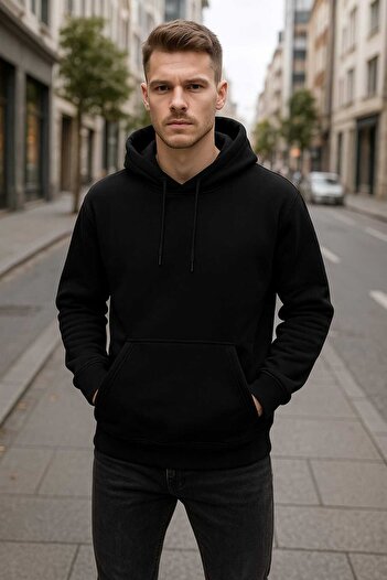 ECK MODA Men's Hooded Kangaroo Pocket Fleece Lined Thick Fabric Sweatshirt