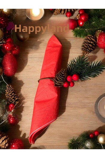 Happyland Berry Kokina Napkin Holder with Christmas Decor - Decorative Napkin Ring and Ring