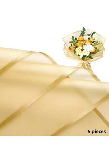 roco paper Golden Edged Gold Flower Wrapping Paper Set of 5, Waterproof Matte Transparent Bouquet Wrapping Paper, 58X58 cm