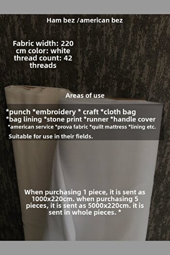 KAMİZ 10 Meter American Cloth Fabric - Raw Cloth, Optical White, Punch Fabric - Throw Pillow, Table Cloth and Runner