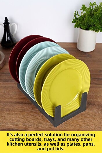 Fevito Multi-Purpose Plate Pan Pot Lid Organizer – Plastic Drawer & Cabinet Organizer (Gray)